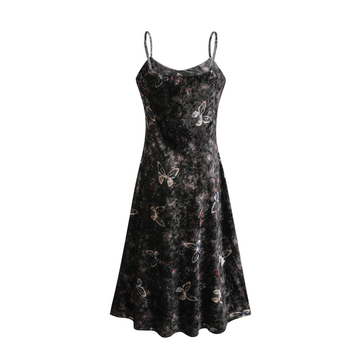 Levoire | Robe Midi En Velours Avec Imprimé Papillon Noir