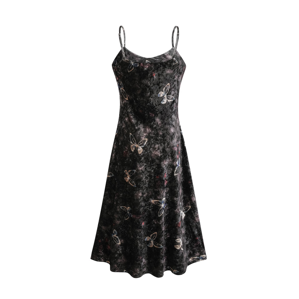 Levoire | Robe Midi En Velours À Imprimé Papillon Noir