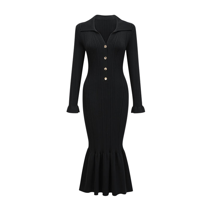 Levoire | Robe Midi Noire À Vagues