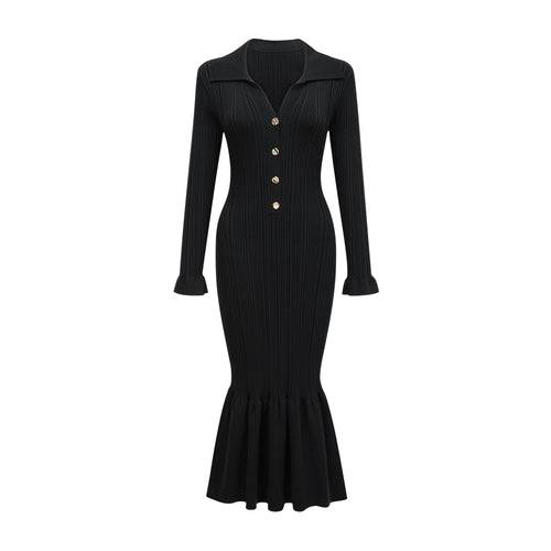 Levoire | Robe Midi Noire À Vagues