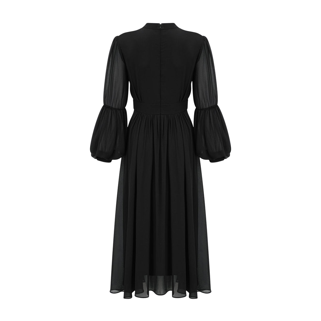 Levoire | Robe Midi Noire Plissée À Boutons Sur Le Devant