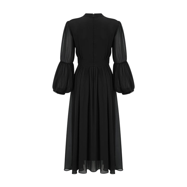 Levoire | Robe Midi Noire Plissée À Boutons Sur Le Devant