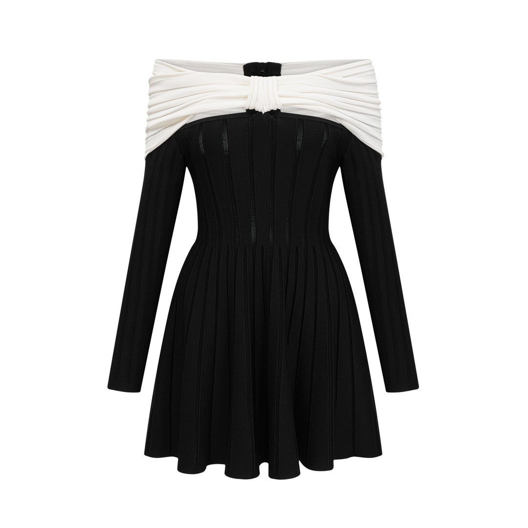 Levoire | Robe Mini En Tricot Noire À Épaules Dénudées Avec Nœud