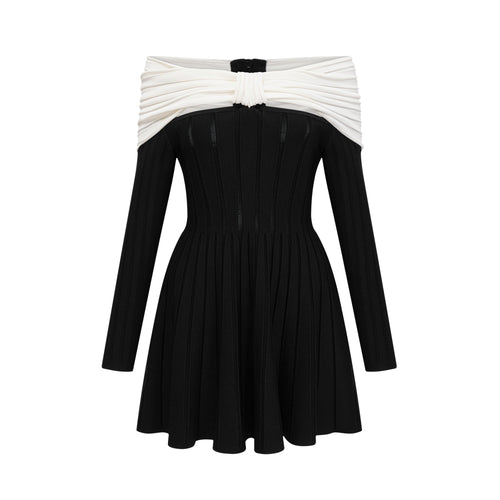 Levoire | Robe Mini En Tricot Noire À Épaules Dénudées Avec Nœud