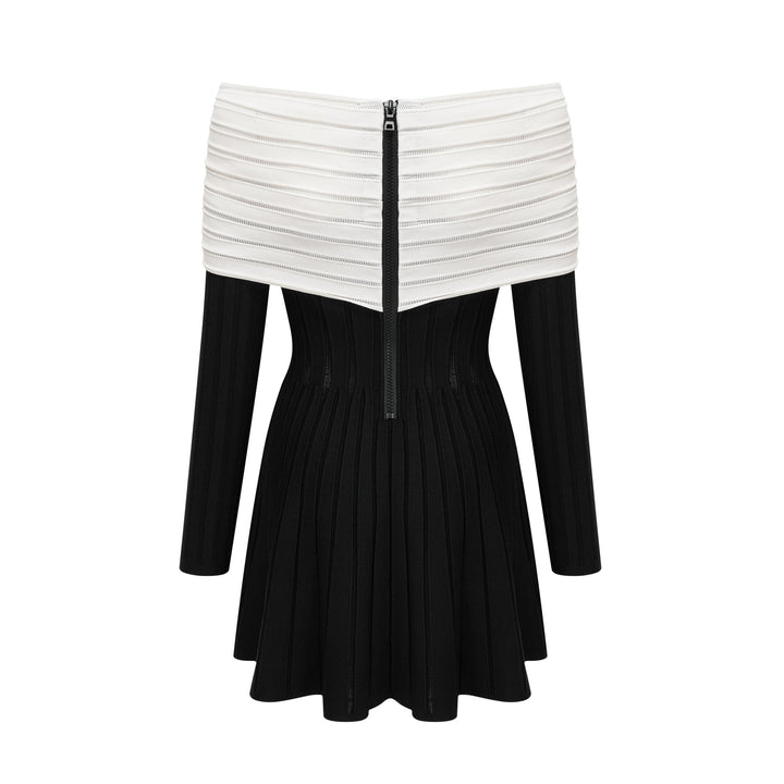 Levoire | Robe Mini En Tricot Noire À Épaules Dénudées Avec Nœud