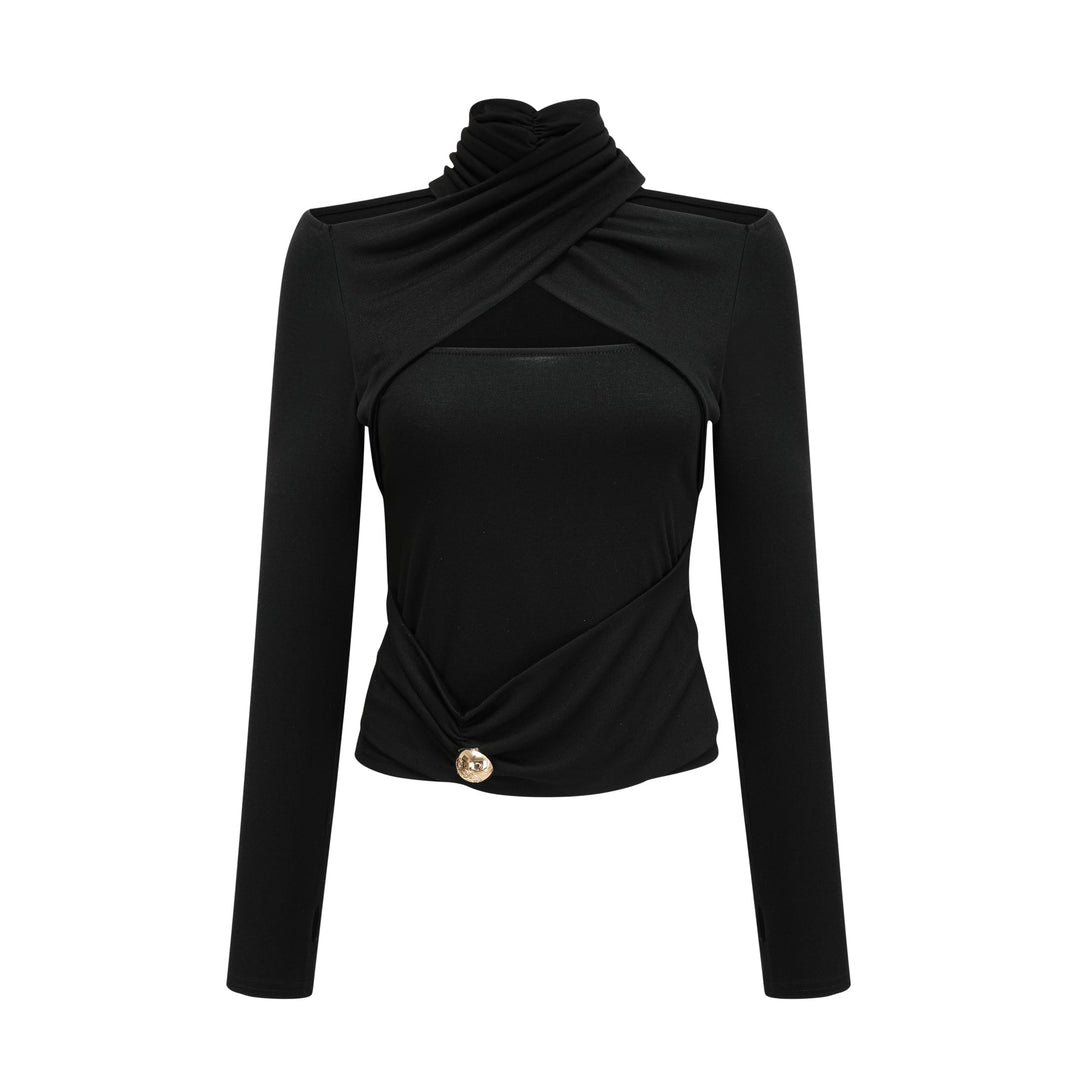 Levoire | Chemisier Noir À Volants En Jersey Extensible