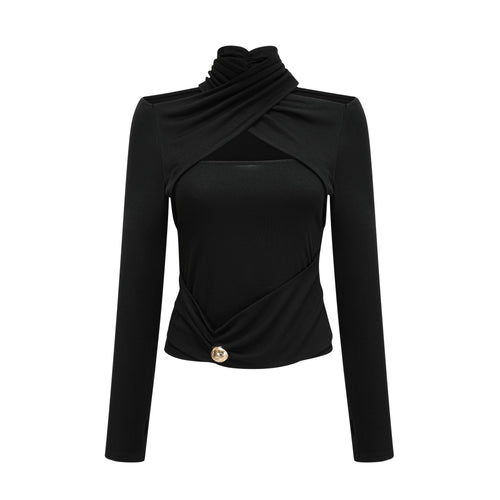 Levoire | Chemisier Noir À Volants En Jersey Extensible