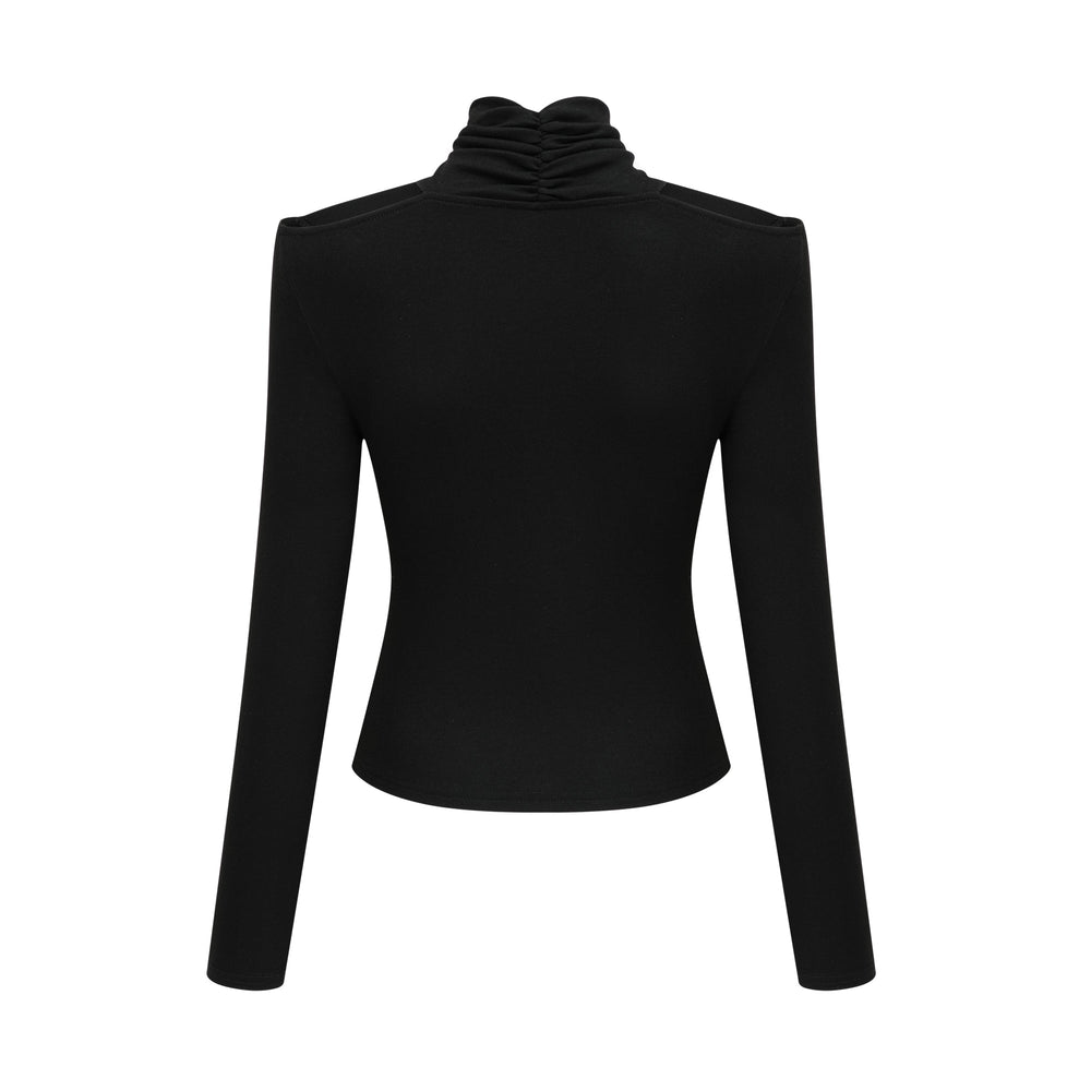 Levoire | Chemisier Noir À Volants En Jersey Extensible