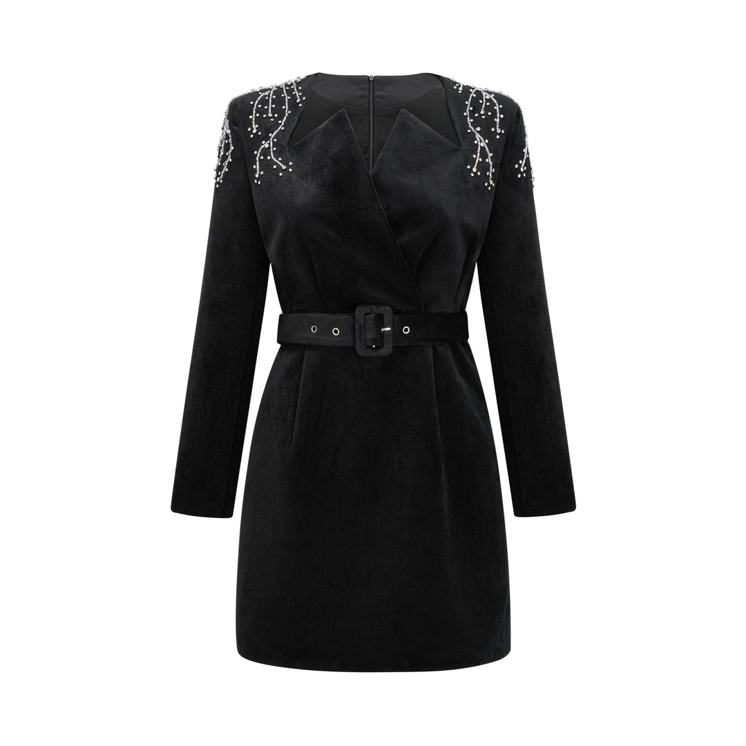 Levoire | Robe Mini En Velours Noir Ornée De Cristaux