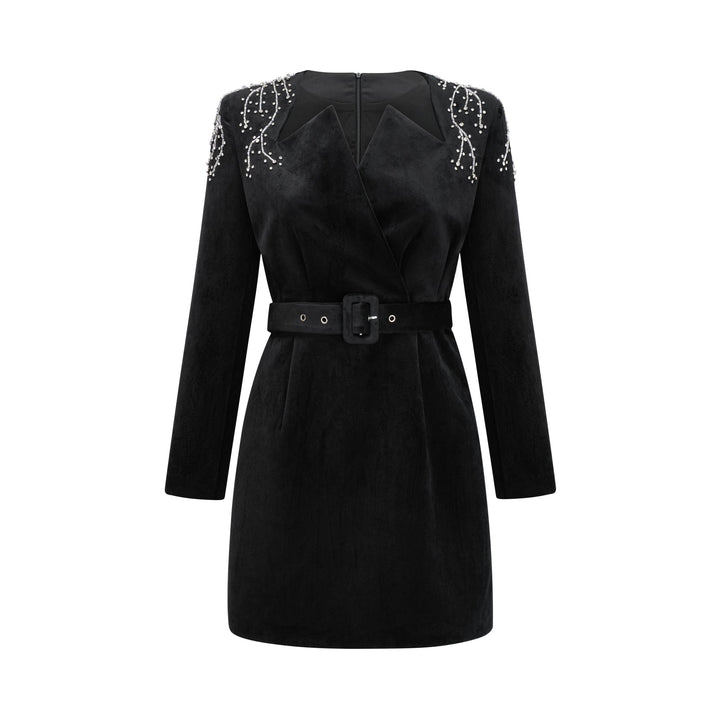 Levoire | Robe Mini En Velours Noir Ornée De Cristaux