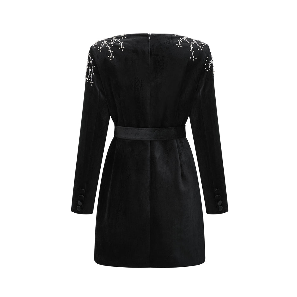 Levoire | Robe Mini En Velours Noir Ornée De Cristaux