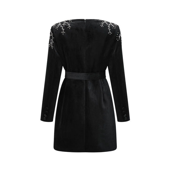 Levoire | Robe Mini En Velours Noir Ornée De Cristaux