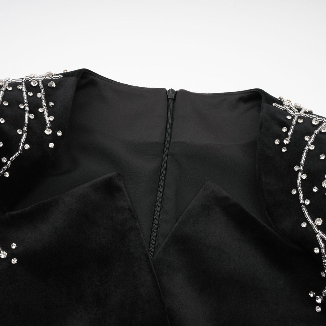 Levoire | Robe Mini En Velours Noir Ornée De Cristaux