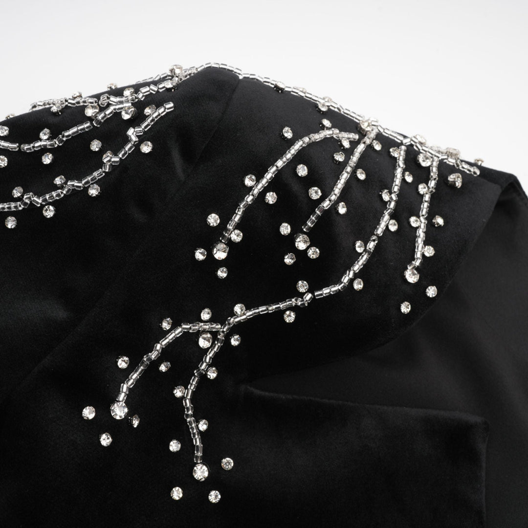 Levoire | Robe Mini En Velours Noir Ornée De Cristaux