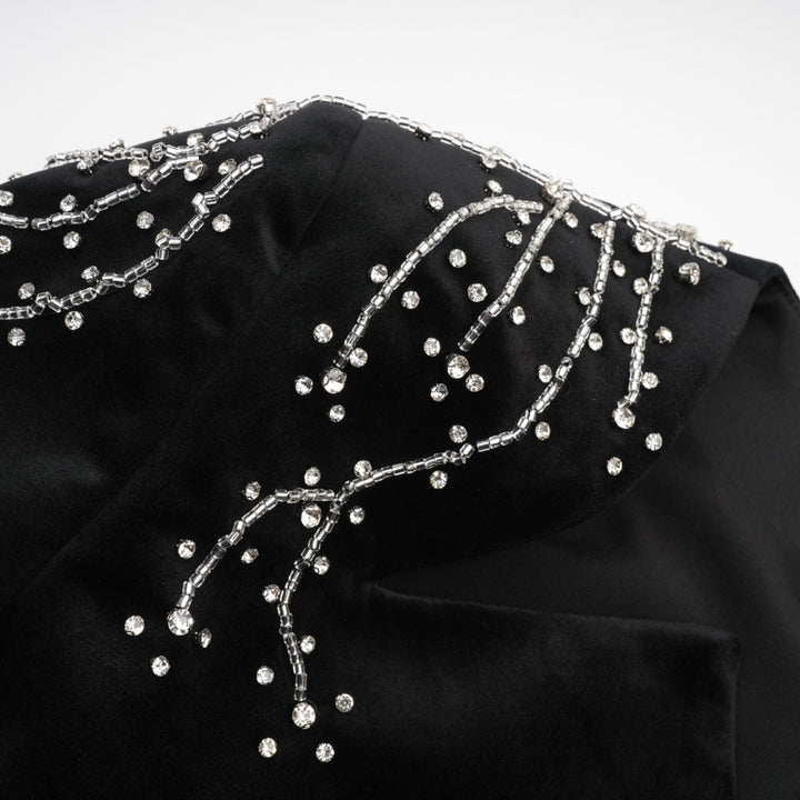 Levoire | Robe Mini En Velours Noir Ornée De Cristaux