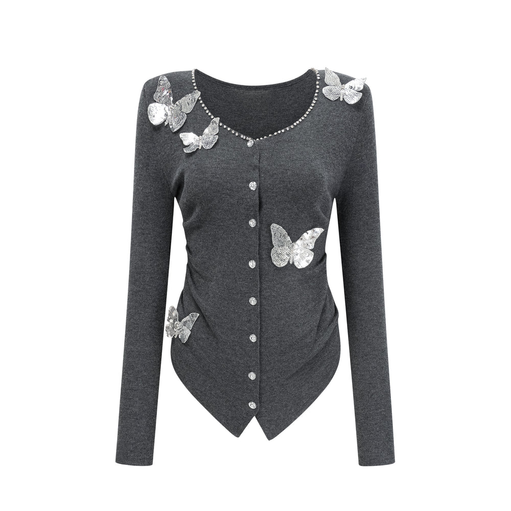 Levoire | Pull Tricot Motif Papillon En Paillettes Grises