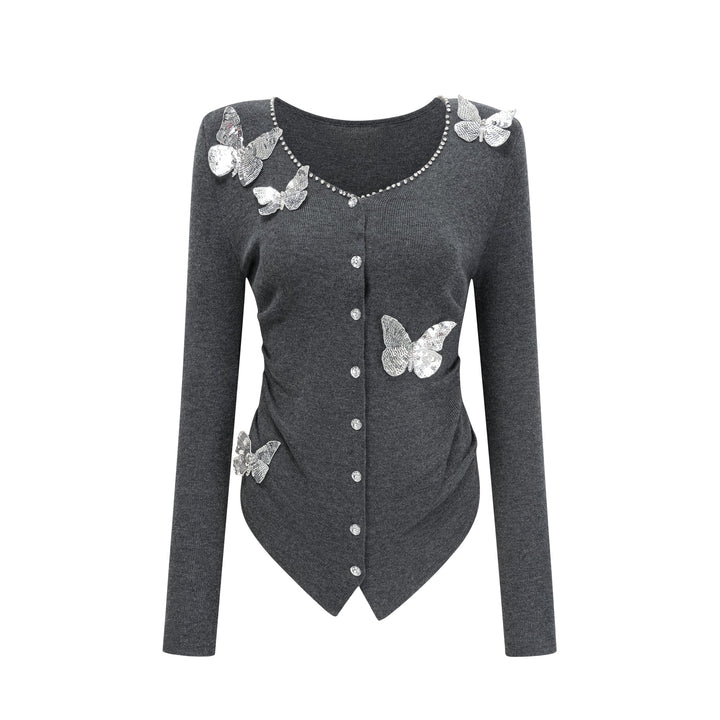 Levoire | Pull Tricot Motif Papillon En Paillettes Grises