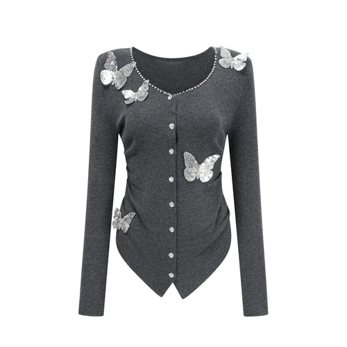 Levoire | Pull En Tricot Avec Motif Papillon En Paillettes Grises