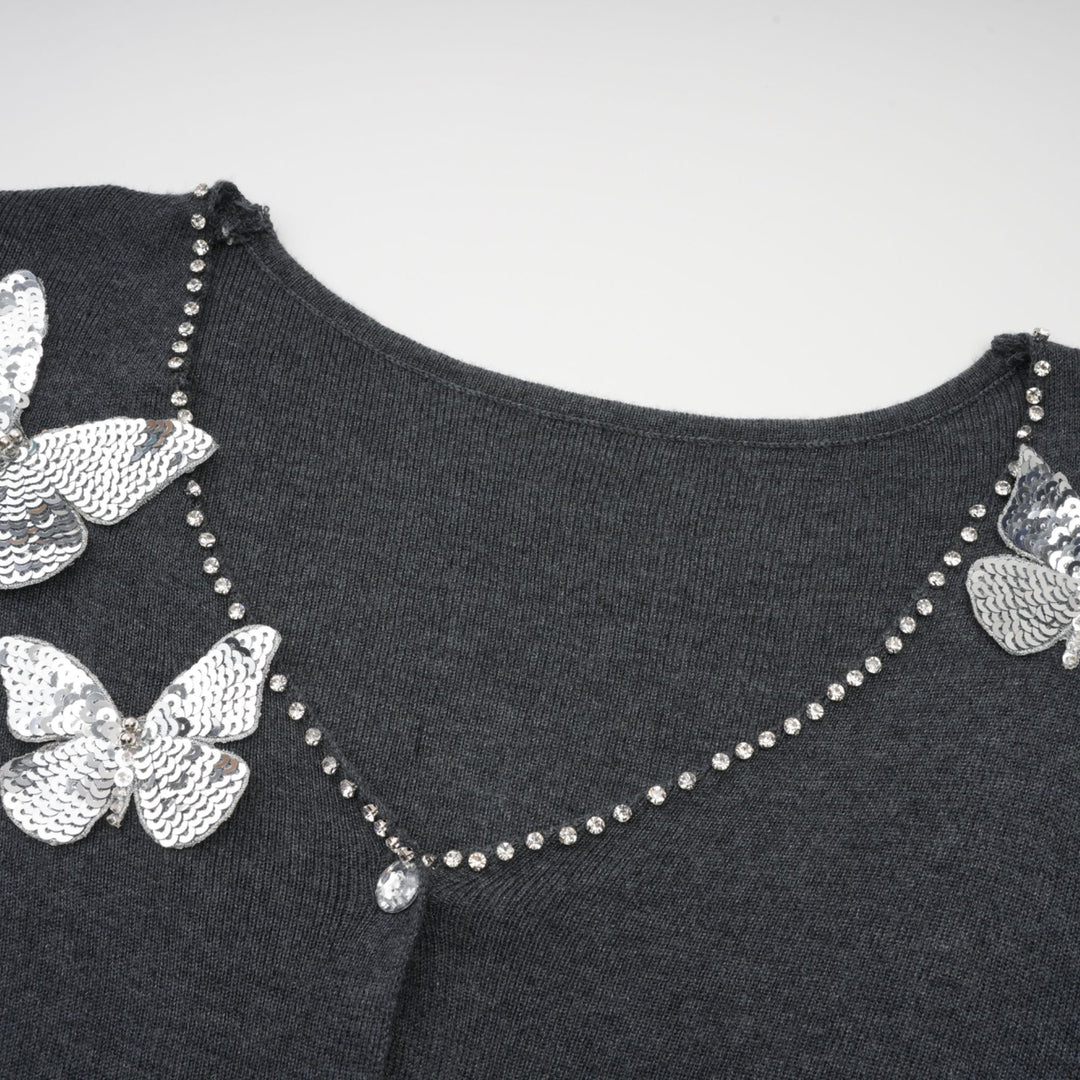 Levoire | Pull En Tricot Avec Motif Papillon En Paillettes Grises