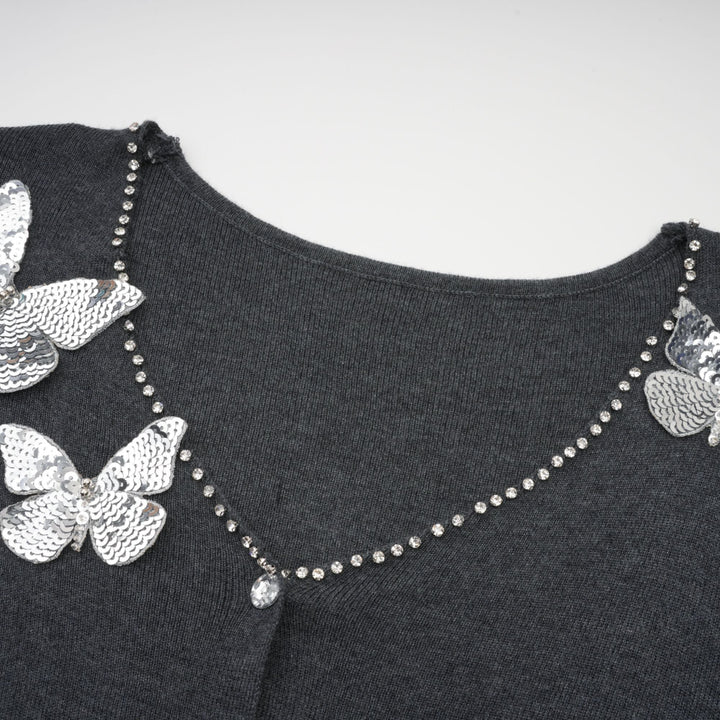 Levoire | Pull En Tricot Avec Motif Papillon En Paillettes Grises