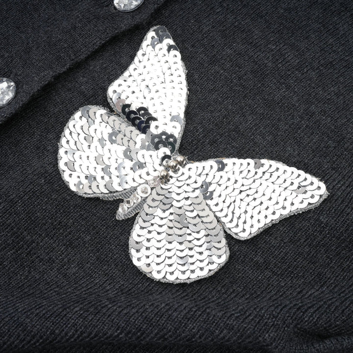 Levoire | Pull En Tricot Avec Motif Papillon En Paillettes Grises