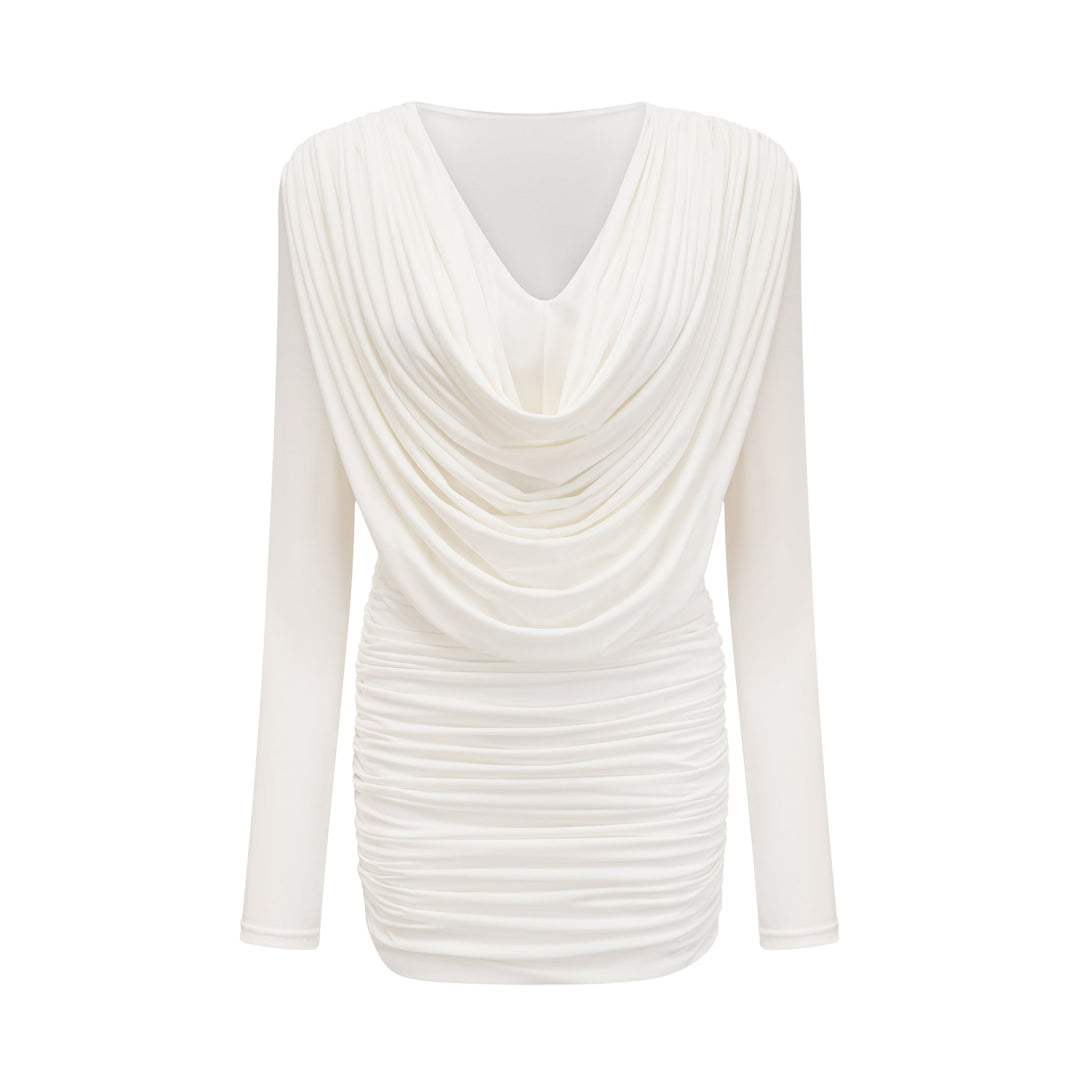 Levoire | Col Châle Robe Mini Plissée