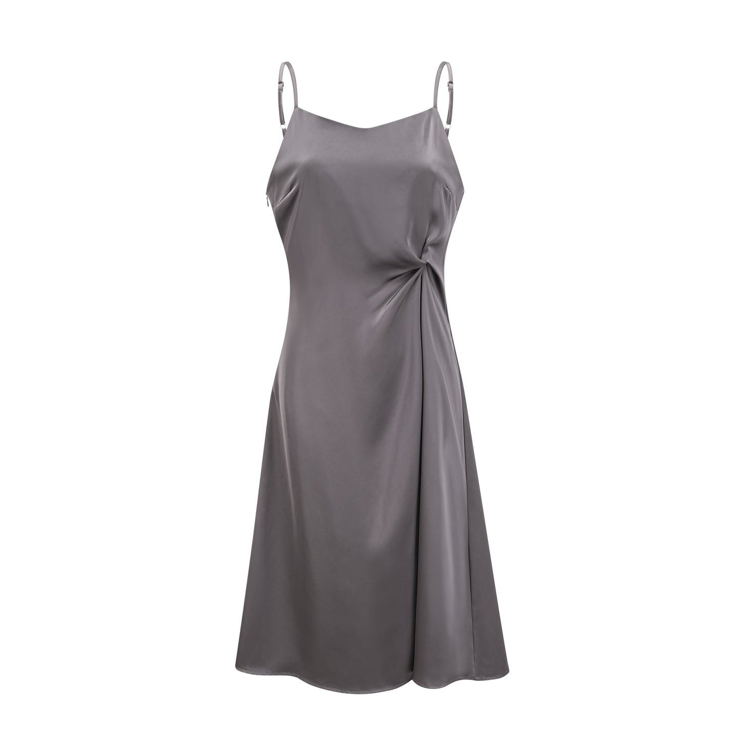 Levoire | Robe Midi Satin Détail Twist Gris