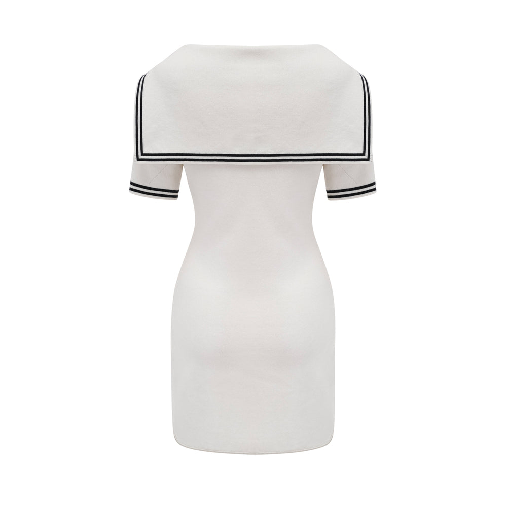 Levoire | Col Bateau Coton Manches Courtes Robe Mini
