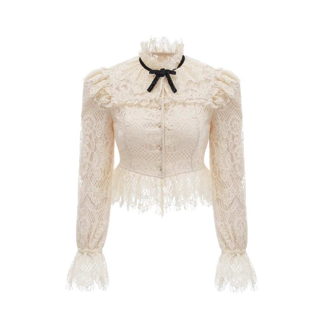 Levoire | Off White Nœud Motif Fleuri Blouse
