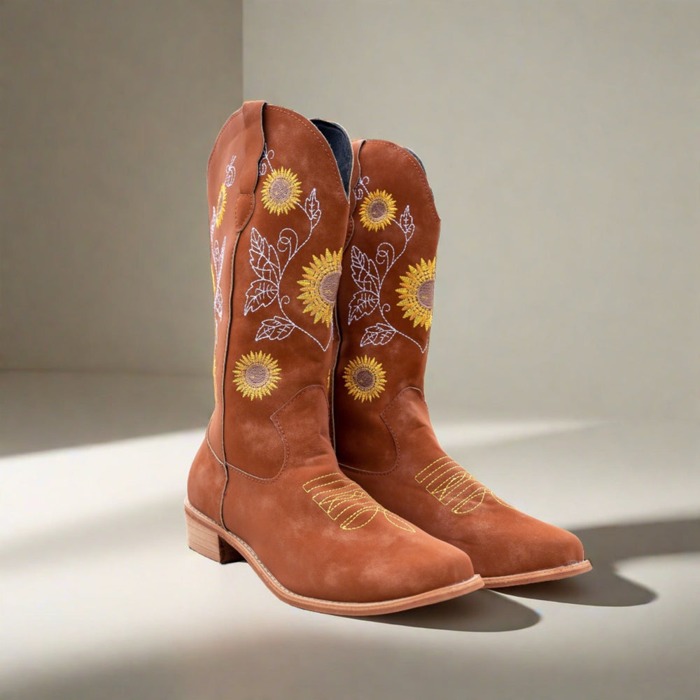 Levoire | Bottes De Cowboy Hautes Avec Impression De Tournesol Marron clair