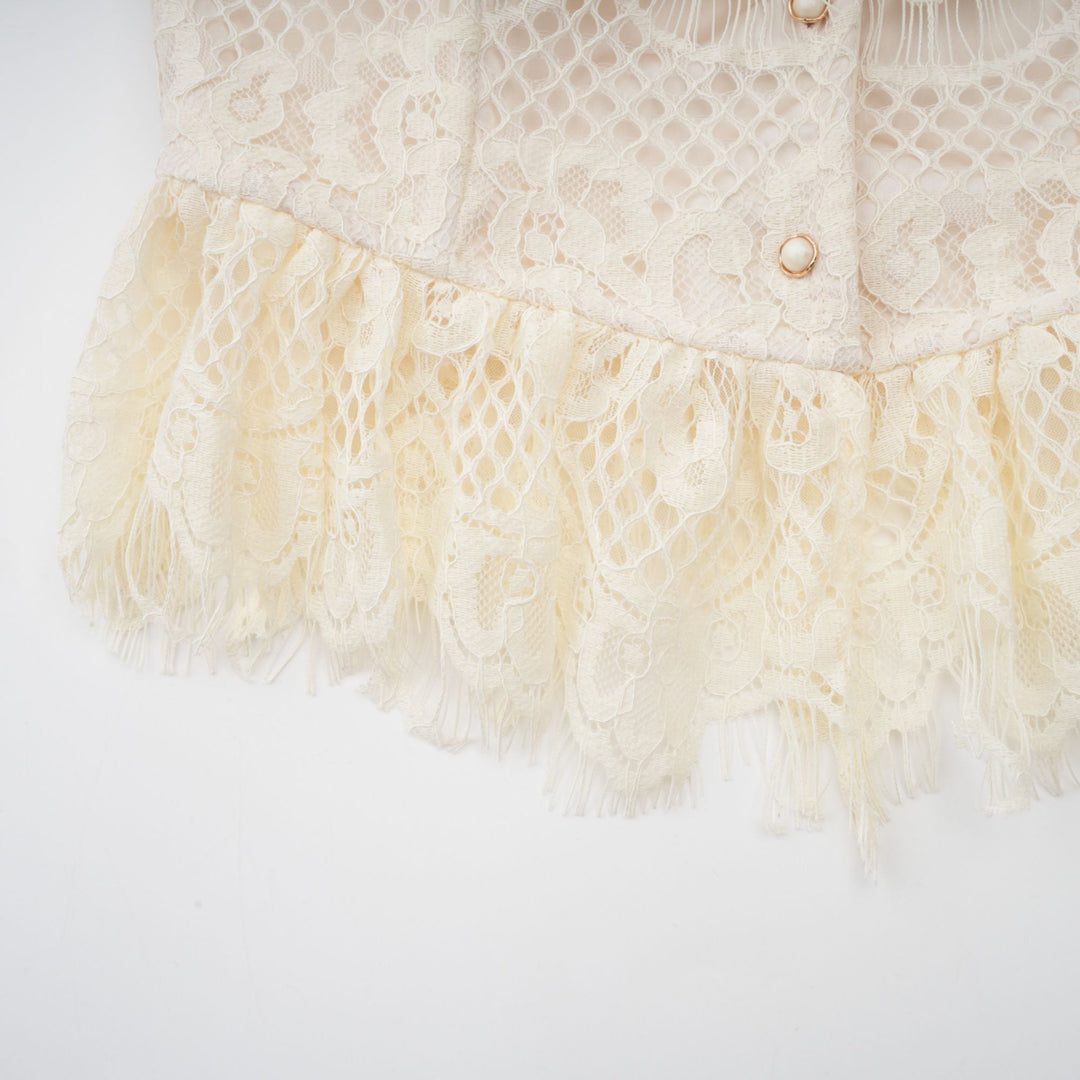 Levoire | Off White Nœud Motif Fleuri Blouse