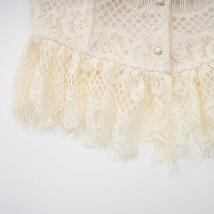 Levoire | Off White Nœud Motif Fleuri Blouse