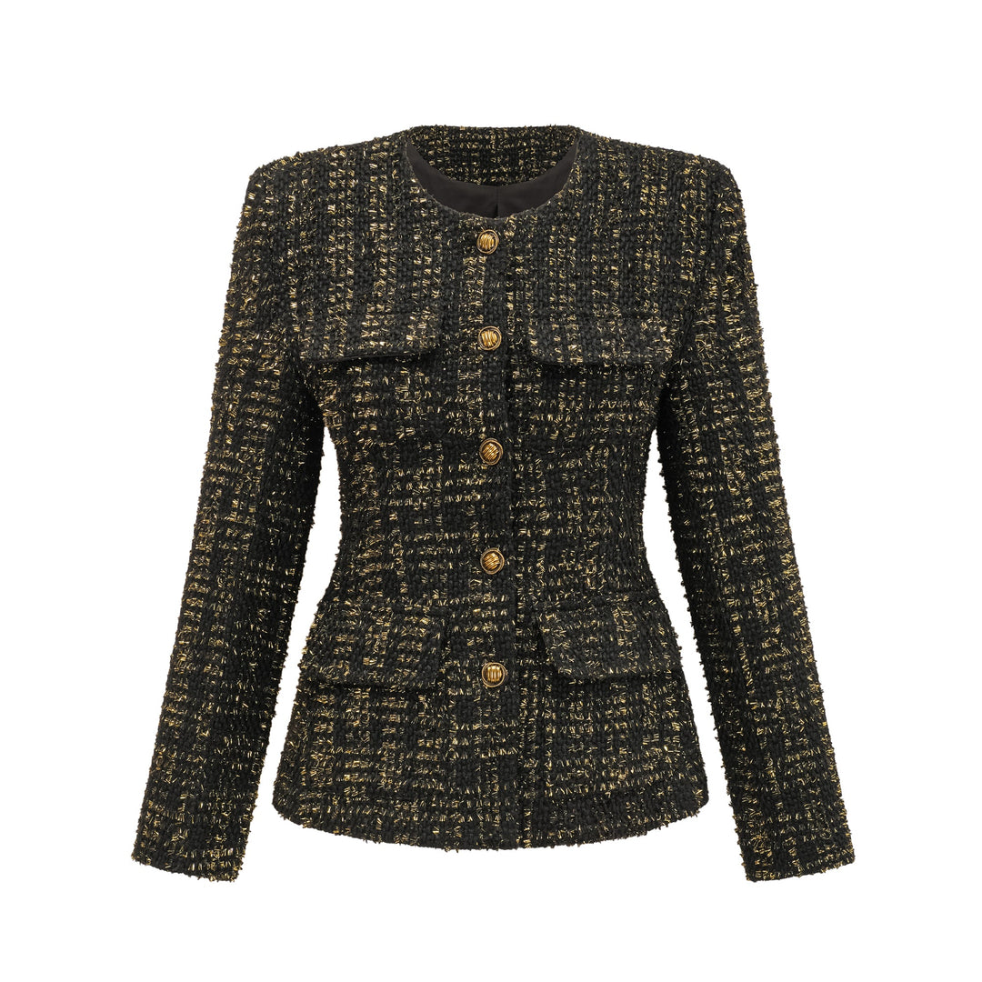 Levoire | Veste En Tweed Métallique Noire Et Short Ensemble Assorti Noir Veste