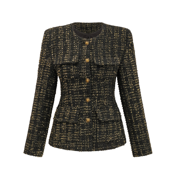 Levoire | Veste En Tweed Métallique Noire Et Short Ensemble Assorti Noir Veste