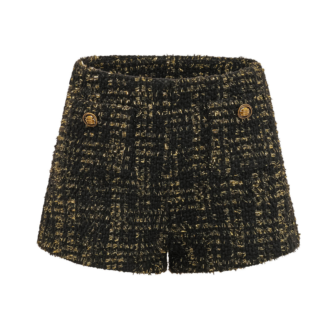 Levoire | Veste En Tweed Métallique Noire Et Short Ensemble Assorti Noir Shorts