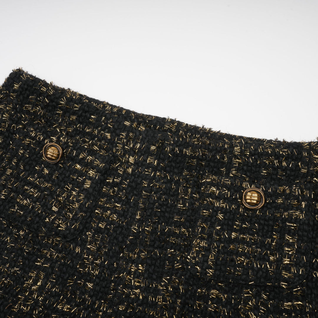 Levoire | Veste En Tweed Métallique Noire Et Short Ensemble Assorti