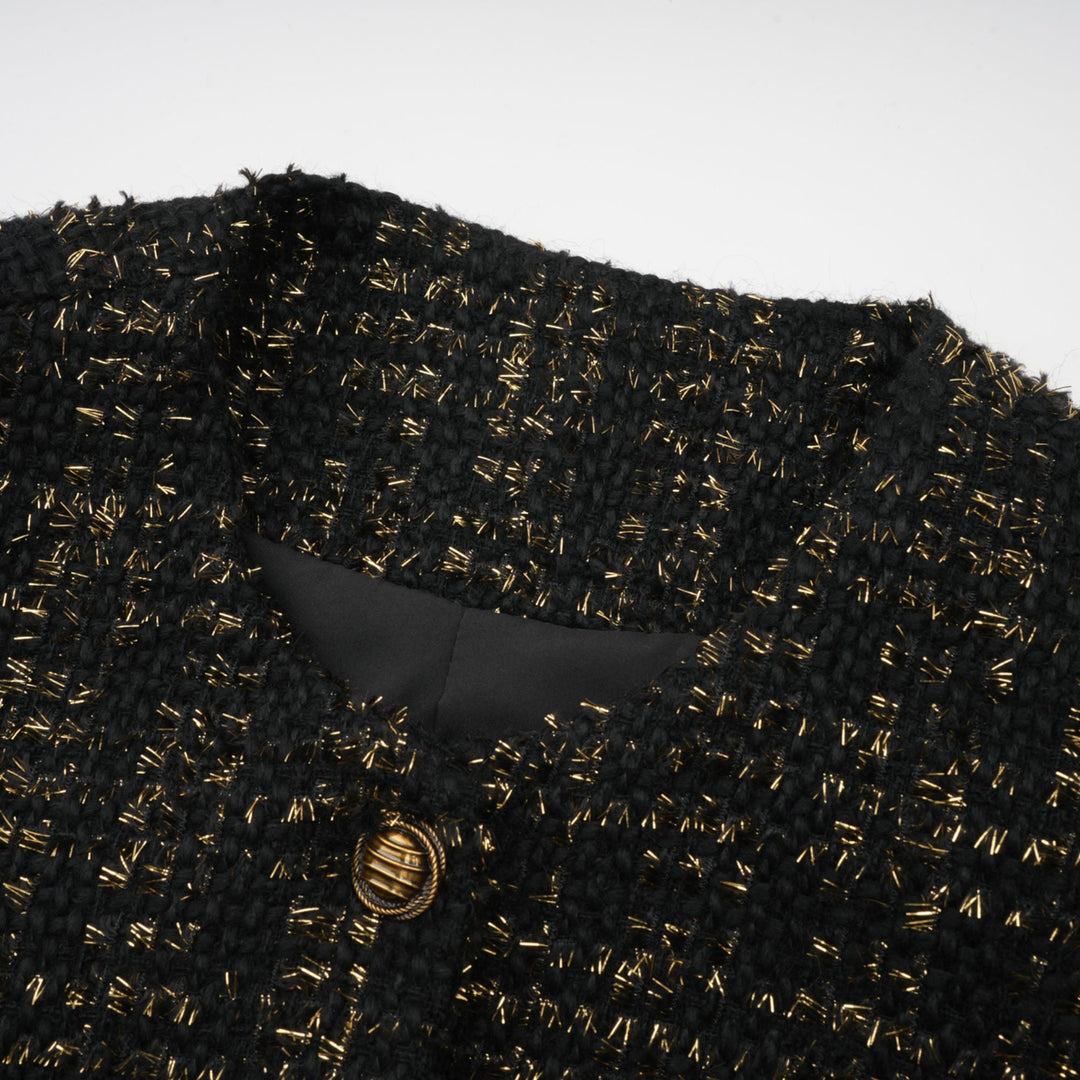 Levoire | Veste En Tweed Métallique Noire Et Short Ensemble Assorti