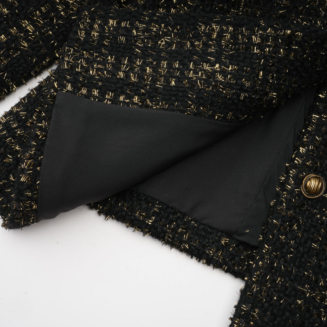 Levoire | Veste En Tweed Métallique Noire Et Short Ensemble Assorti