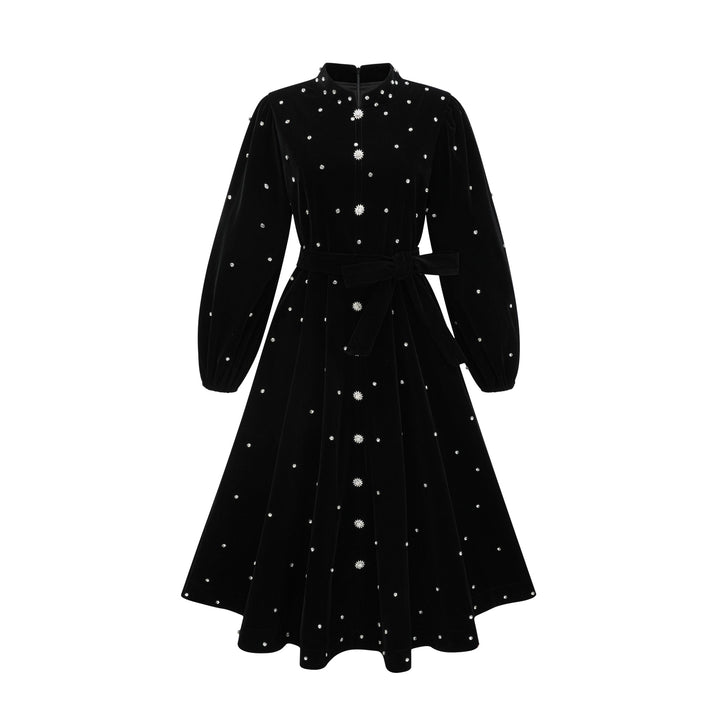 Levoire | Robe Midi En Velours Noir Ornée