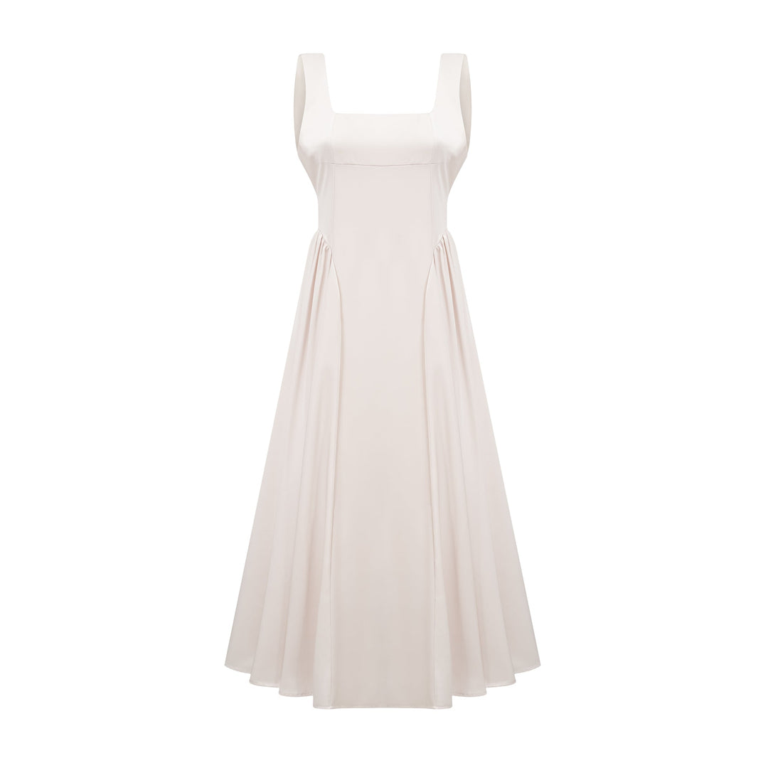 Levoire | Robe Midi Plissée À Col Rectangulaire Blanc