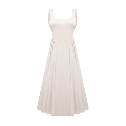 Levoire | Robe Midi Plissée À Col Rectangulaire Blanc