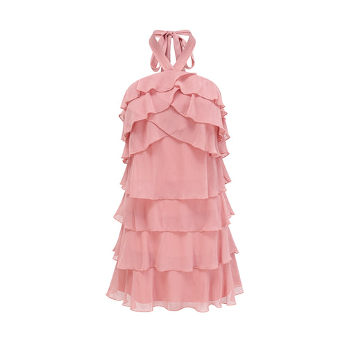 Levoire | Robe Mini À Col Montant Rayée Rose