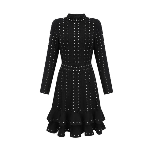 Levoire | Noir Ensemble De Volants Ornés Robe Mini Tricot