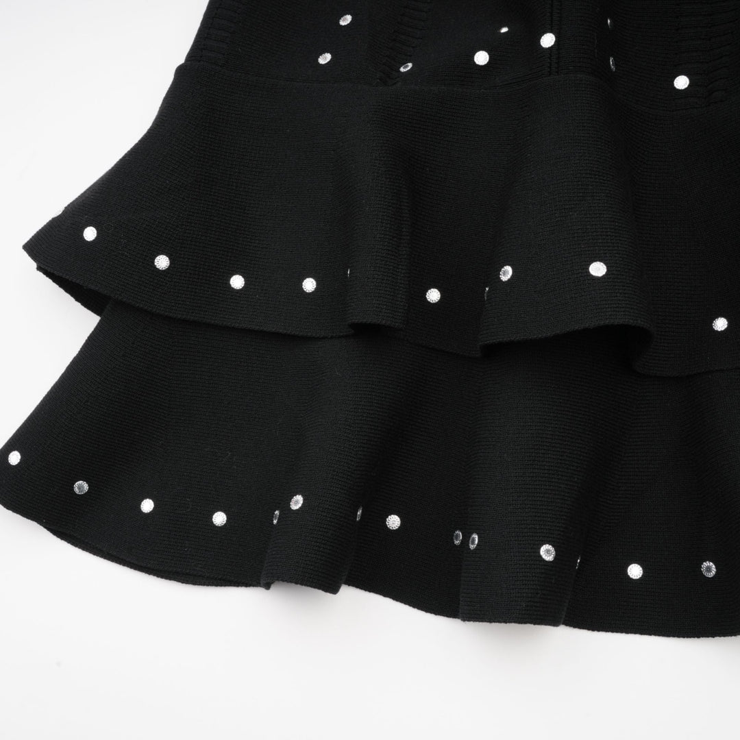 Levoire | Noir Ensemble De Volants Ornés Robe Mini Tricot