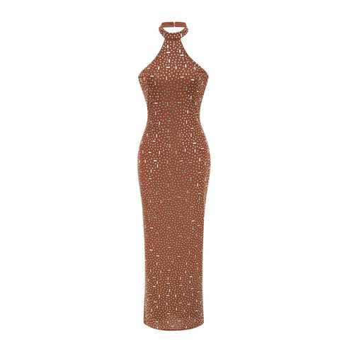 Levoire | Robe Maxi Bodycon À Dos Nu Ornée De Brun