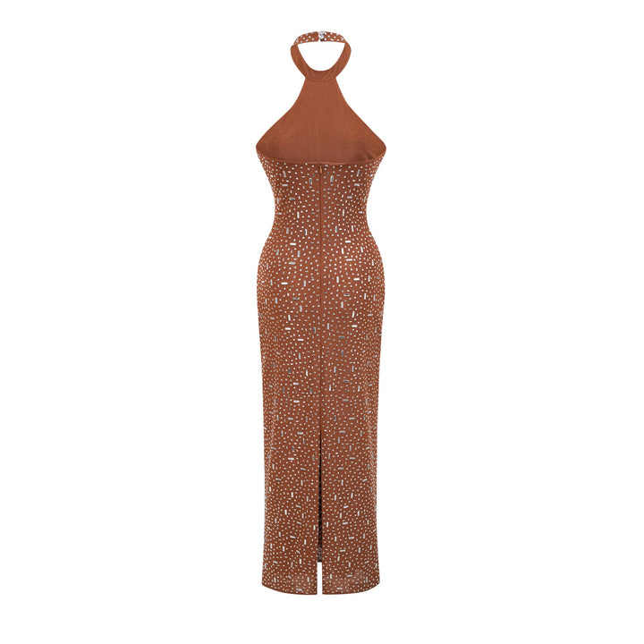 Levoire | Robe Maxi Bodycon À Dos Nu Ornée De Brun