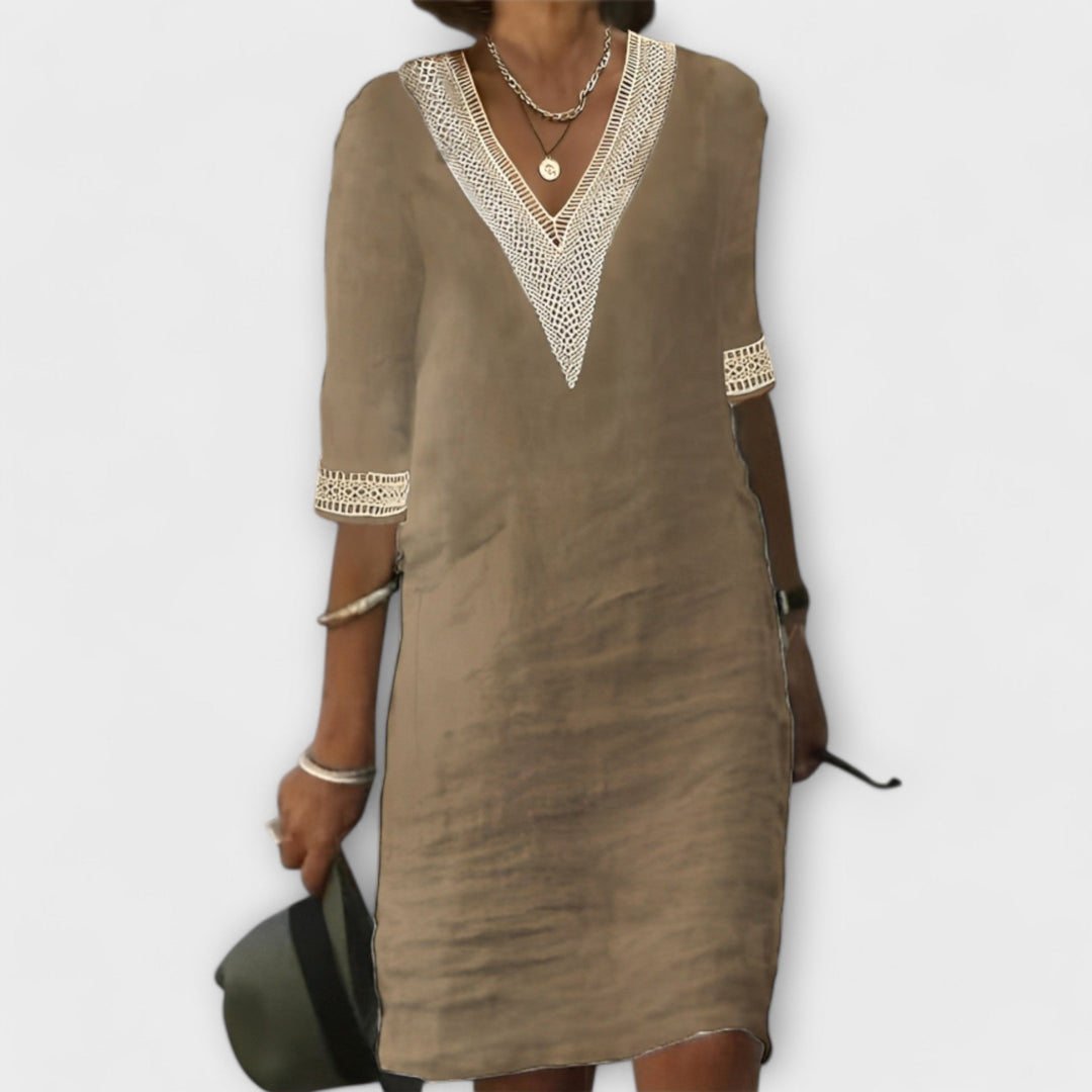 Levoire | Robe Mini Rétro À Décolleté En V Pour Femme Beige