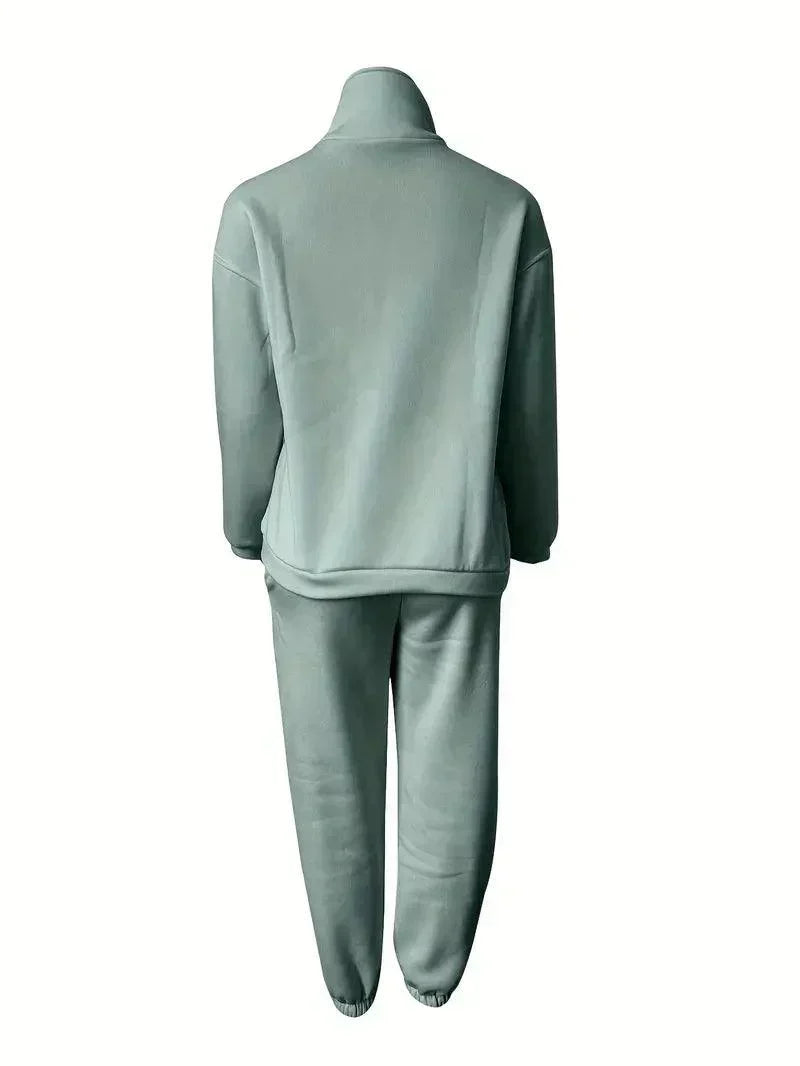 Levoire | Ensemble Jogger Demi Zip Taille Élastique Ensemble De Sudation Tenues De Sport Femme Vert