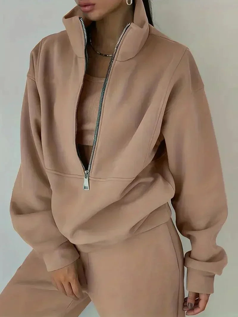 Levoire | Ensemble Jogger Demi Zip Taille Élastique Ensemble De Sudation Tenues De Sport Femme