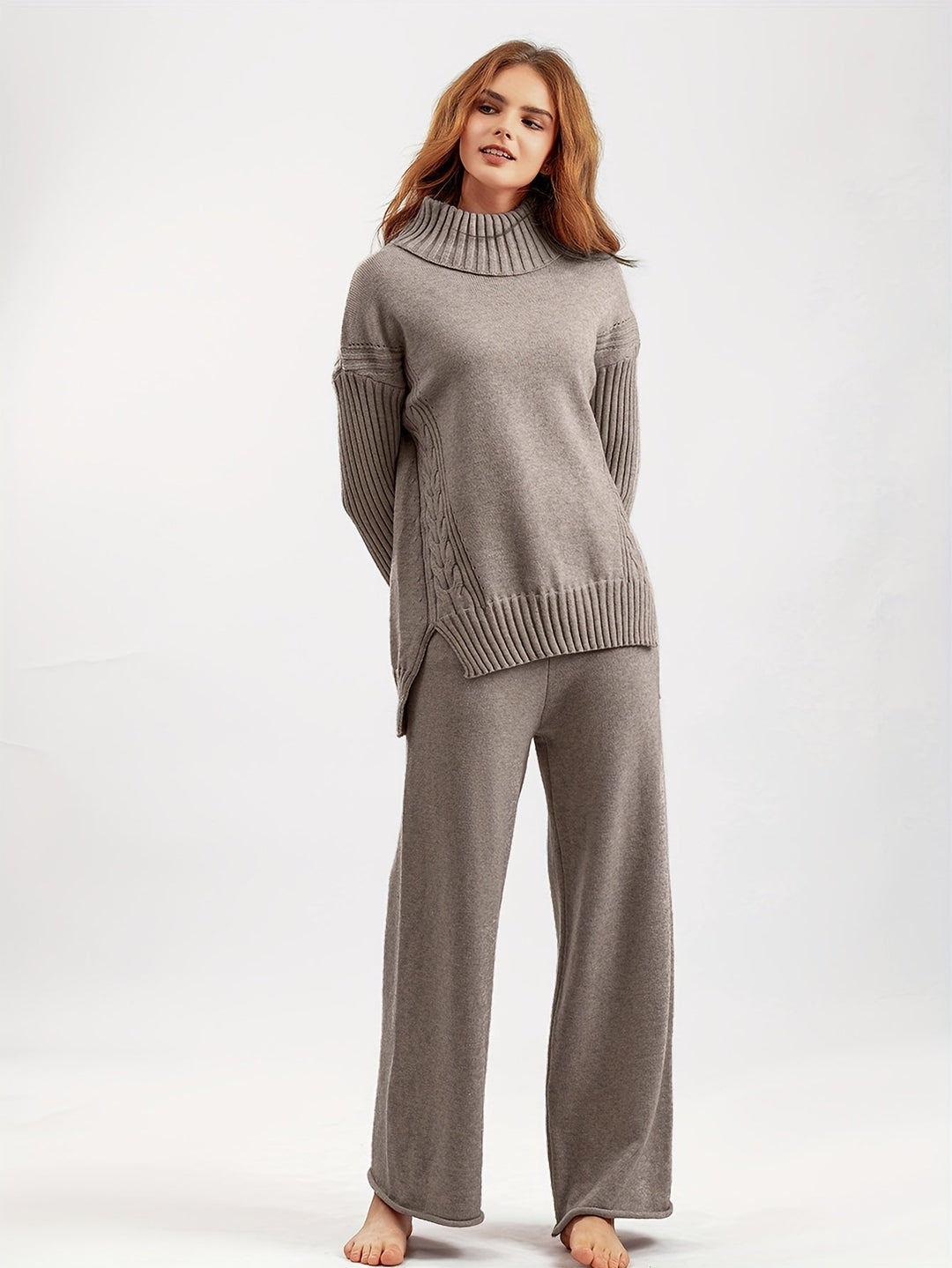 Levoire | Vêtements De Maison Pantalons Larges Pull Col Roulé Tricot Ensemble Deux Pièces Ensemble Tricot Co Ord Une taille pour tous